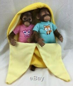 2X ASHTON DRAKE Lifelike Baby ORANGUTAN Monkey Dolls Set Pair FRANKIE & FIONA