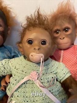 3 Ashton-Drake Galleries LifeLike Monkey Dolls Looks Like Siblings