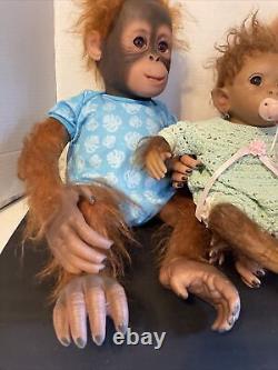 3 Ashton-Drake Galleries LifeLike Monkey Dolls Looks Like Siblings