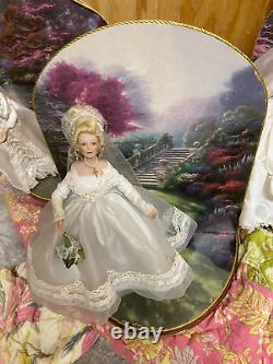 4 Thomas Kinkade Porcelain Bride Dolls with backdrops Ashton Drake Garden Brides