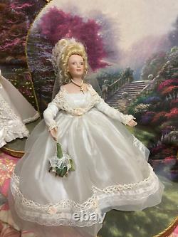 4 Thomas Kinkade Porcelain Bride Dolls with backdrops Ashton Drake Garden Brides