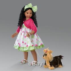 ASHTON DRAKE KAYLAS SUNDAY STROLL DOLL BY ANGELA SUTTER WithYORKIE & STAND