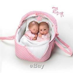 ASHTON DRAKE LULLABY TWINS WithBASSINET BY WALTRAUD HANL IN SOCK