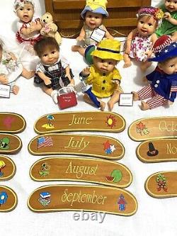 Ashton Drake Calendar Babies Complete Set of 12 Dolls w Boxes #'s Month Plaques