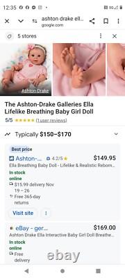 Ashton Drake Ella Interactive Baby Girl Doll Breathes When Touched Lifelike 17