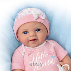 Ashton-Drake Hello World! Lifelike Baby Doll + Magnetic Pacifier Violet Parker