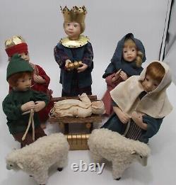 Ashton Drake Holy Family Porcelain Nativity Doll Set Of 5 withBaby Jesus and Lambs