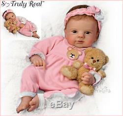 Ashton Drake Lifelike Baby Doll Weighted Poseable with Teddy Bear