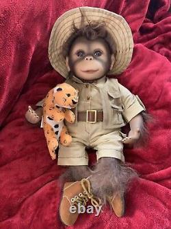 Ashton Drake Milo the Safari Monkey Doll Lifelike with Plush Leopard Animal 16