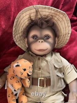 Ashton Drake Milo the Safari Monkey Doll Lifelike with Plush Leopard Animal 16