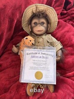 Ashton Drake Milo the Safari Monkey Doll Lifelike with Plush Leopard Animal 16