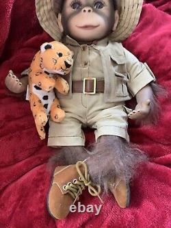 Ashton Drake Milo the Safari Monkey Doll Lifelike with Plush Leopard Animal 16