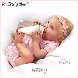 Ashton Drake baby Doll Tippy Toes Lifelike Feeding Bottle Nappy Headband
