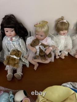 Lot of 10 Porcelain Girls Dolls Ashton Drake Most with Tags Baby Wings Etc