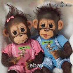 NEW Ashton Drake Monkey Doll Double Trouble Chimpanzees Life Like He She Did It