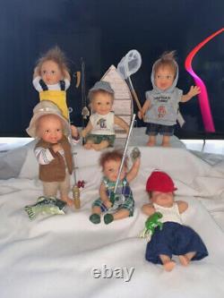 Retired'Ashton Drake' Eat, Sleep, Fish mini doll collection set of 6