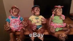 Simon Laurens Orangutan Dolls (Ashton-Drake) Ollie, Mollie & Lollie Monkey