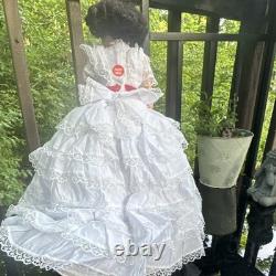 The Ashton-Drake Galleries Porcelain Girl Doll Black Curly Hair White Dress Col
