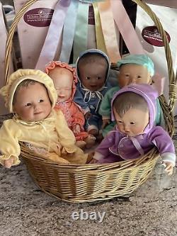 Vtg 1994 12 Ashton Drake porcelain baby dolls w basket lot of 5