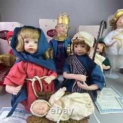 Vtg Ashton Drake Galleries Porcelain Doll Nativity 9 Pieces withBoxes & Papers